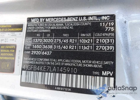 2020 Mercedes-Benz Gle 350 4Matic z USA, uszkodzony, nr VIN 4JGFB4KE7LA145910